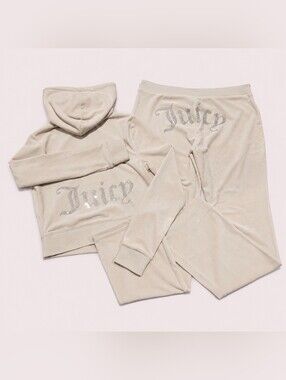Juicy Couture Crystal Luxe Velour OG Bling Zip Up Hoodie & Pants Set - M/L